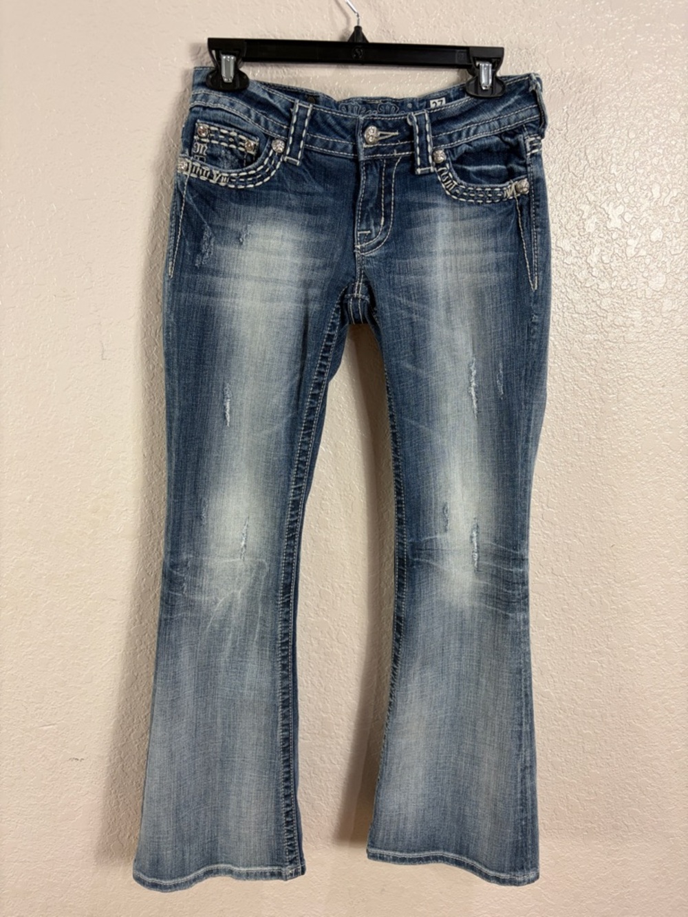 Miss Me Women's Light Blue Flare Jeans with Embroidered Pockets,Size 27. - Picture 6 of 17